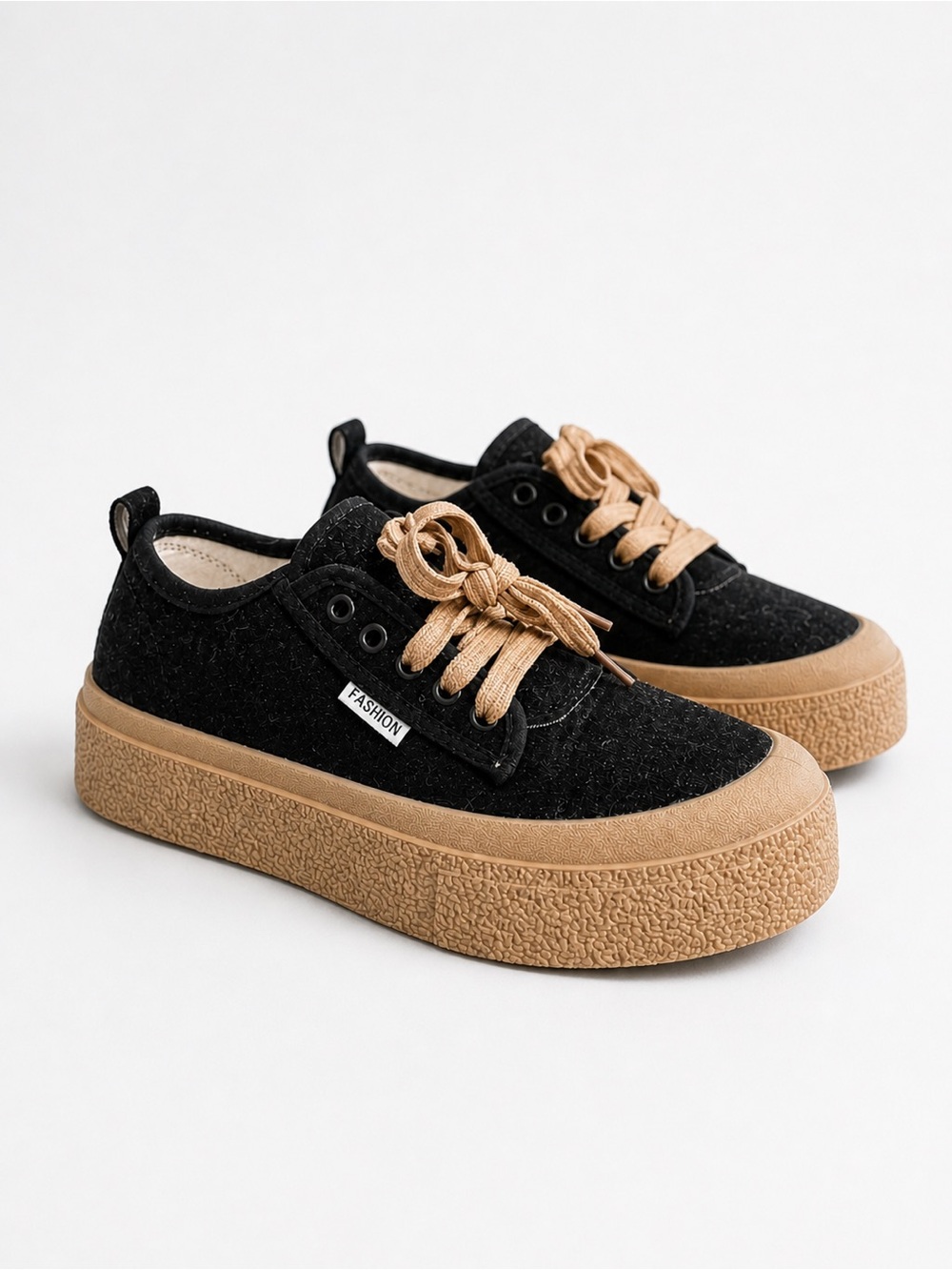 Black Suede Platform Sneakers with Tan Soles